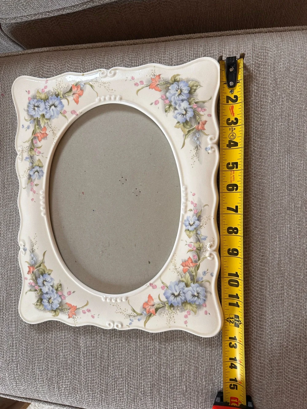 Vintage Floral Ceramic Oval Picture Frame - Pastel Blue & Pink Flowers